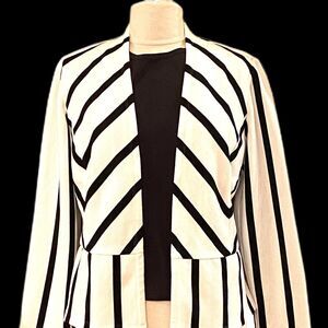 Chicos Stripe Office Siren Spandex Ivory Peplum Jacket Career Long Sl Sz 6 (1)